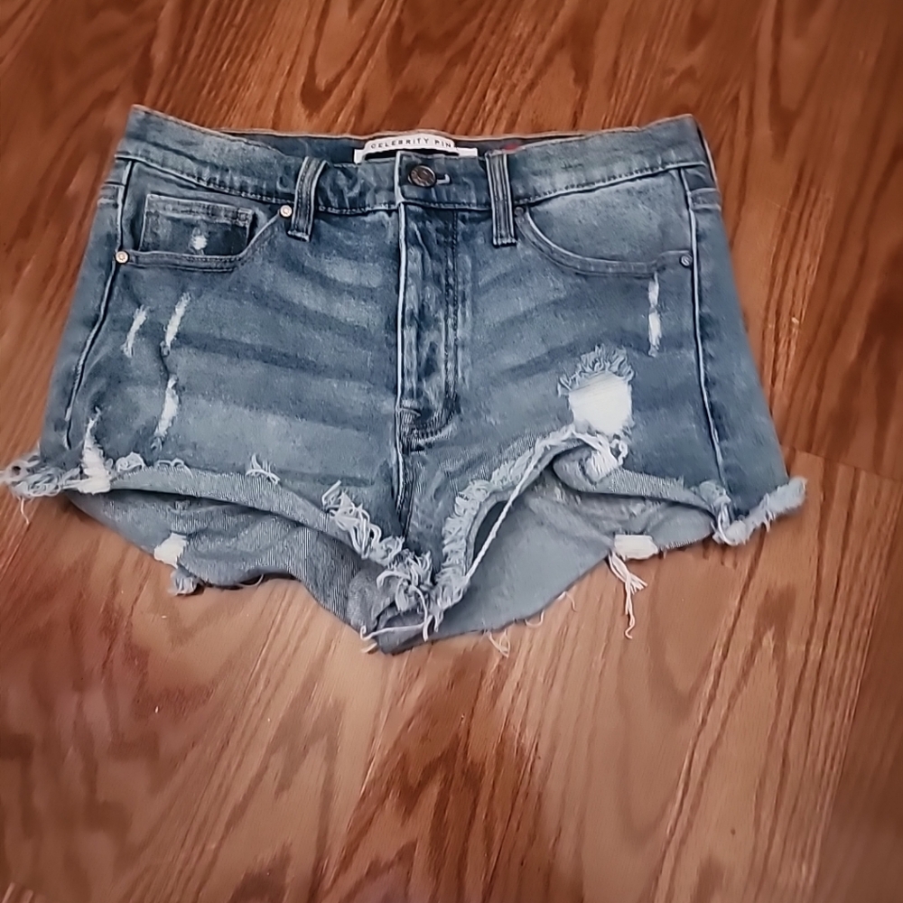 Celebrity Pink The Brat Size 7/28 Distress, Festival Denim Shorts Button Fly